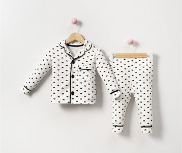 9-24 Ay Kız Bebek Pijama | Saf Pamuk Kalp Baskılı Modeli
