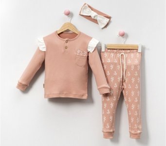 9-24 Ay Kız Bebek Pijama | Saf Pamuk Doğal Yaprak Baskılı Takım