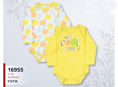 6-18 Ay Unisex Badi | Saf Pamuk Meyve Baskılı 2'li Zıbın Seti